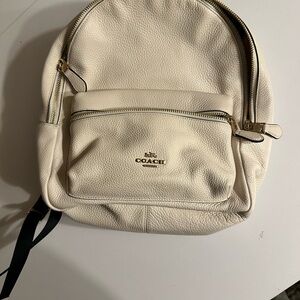 Coach Ivory Leather Small Backpack with Gold Zippers